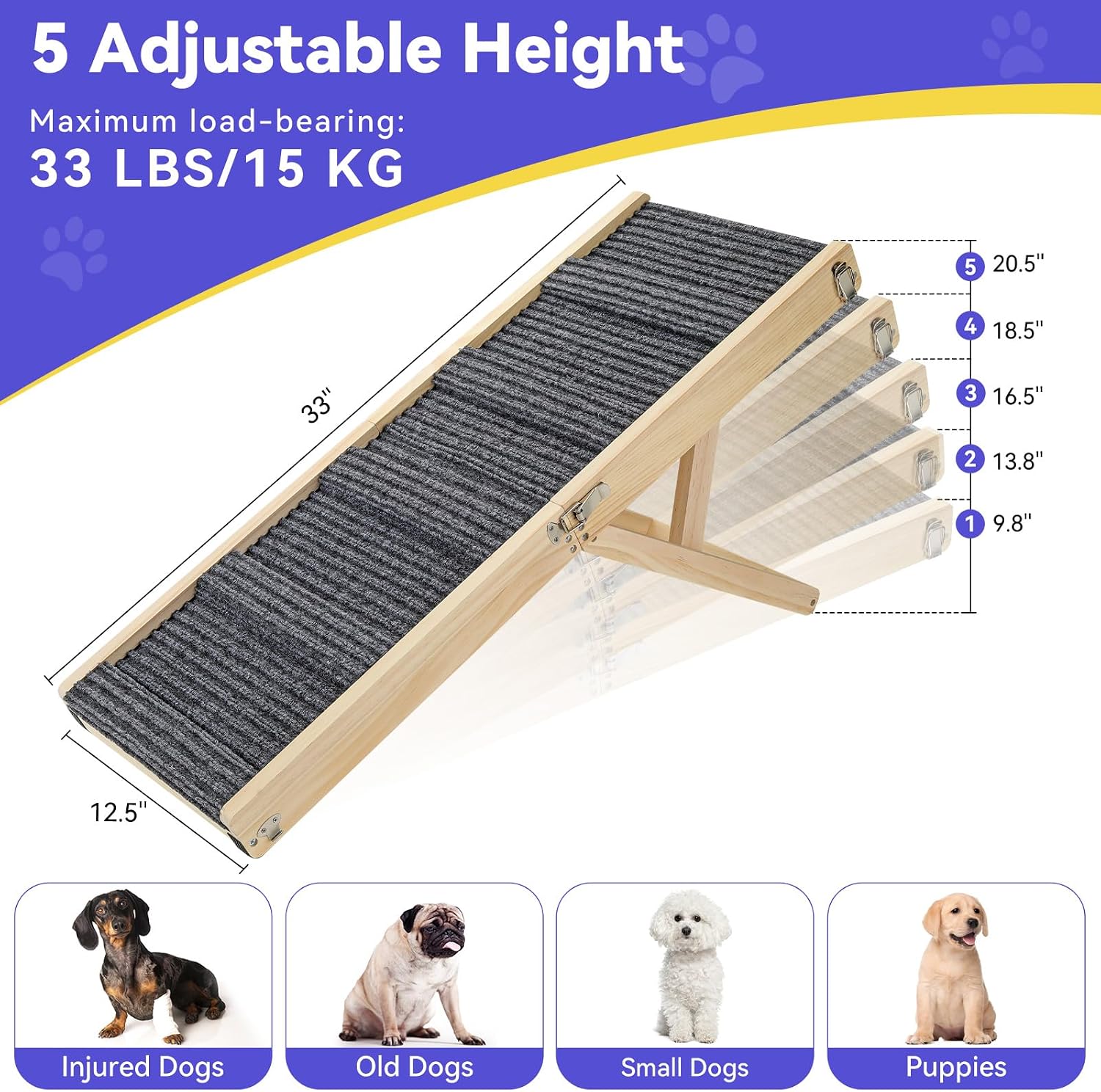 Pawaboo 2026 Upgraded Small Dog Ramp for Couch Foldable, 5 Ajustable Height - Image 4