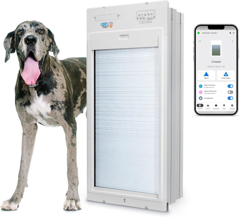 New, Power Pet Automatic ROLL UP Door by High Tech Pet Brand - Motorized Panel Rolls Up - Pet Operated - WiFi App Control - 24/7 Exit & Entry Timers - Airtight - Security Panel (Wall Mount, X-Large)