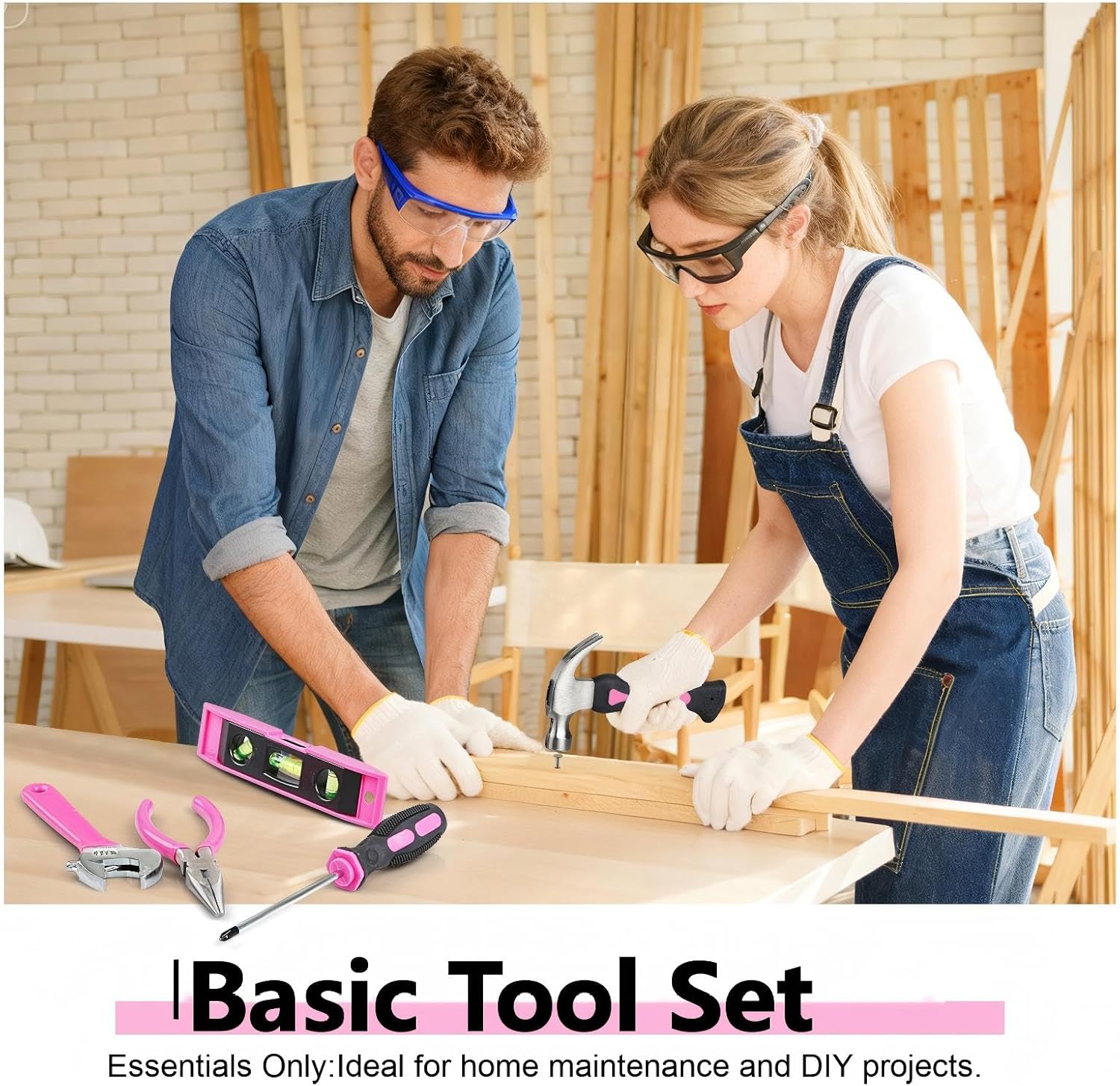 Pink Tool Set | Tool Bag for Women with Shoulder Strap | Basic Tool Kit|21Pcs Tool Pouch with Zipper|Portable Tool Bag with Tools for Home|Dorm|Office|DIY|Desk|Apartment - Image 3