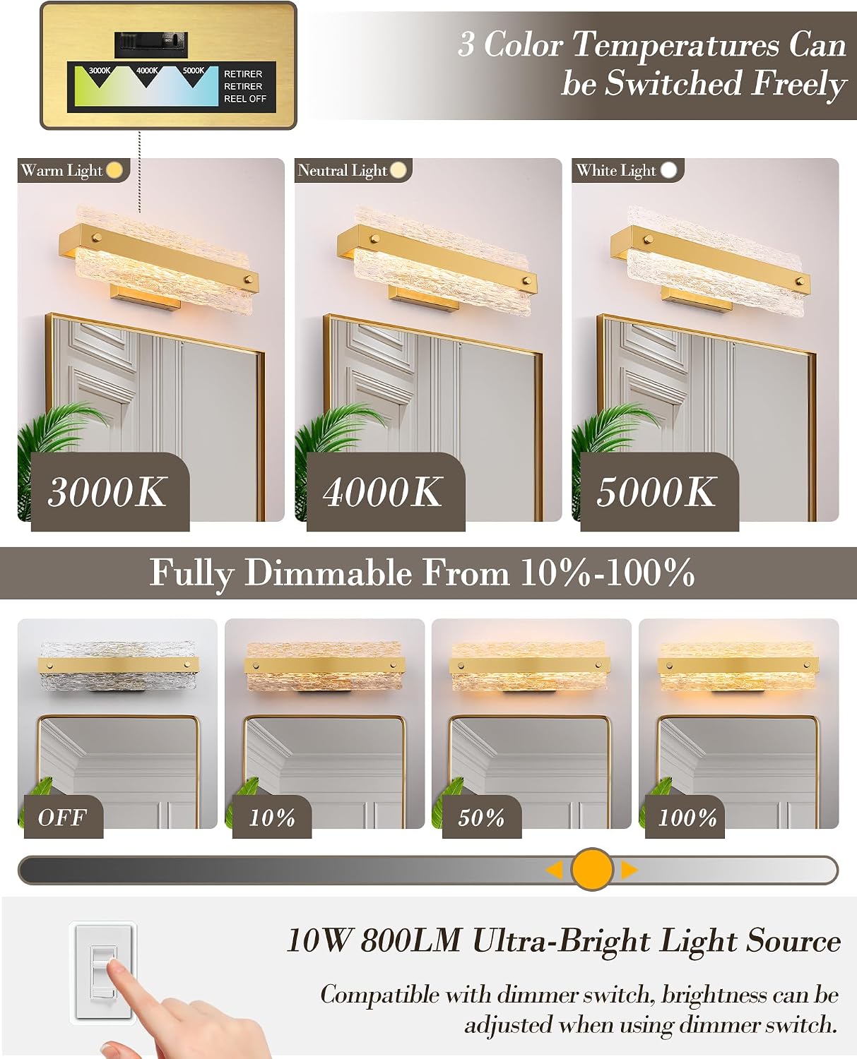 Modern LED Bathroom Vanity Light Fixture Over Mirror, Brushed Gold - Image 4