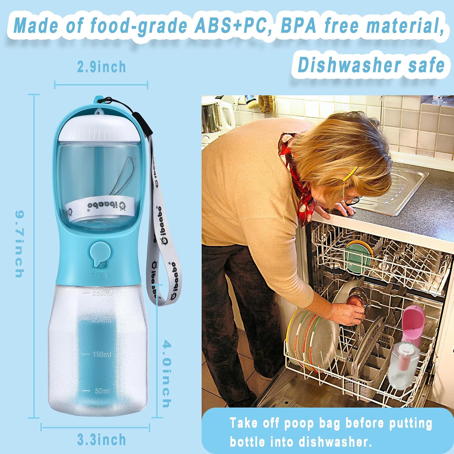 Cibaabo Dog Water Bottle with Food Container & Poop Bag Holder & Filter - Image 6