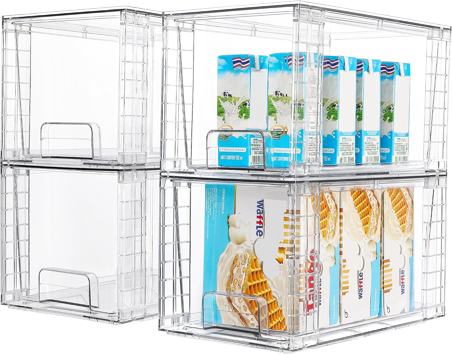 Vtopmart 4 Pack Stackable Clear Pantry Storage Drawers, Large