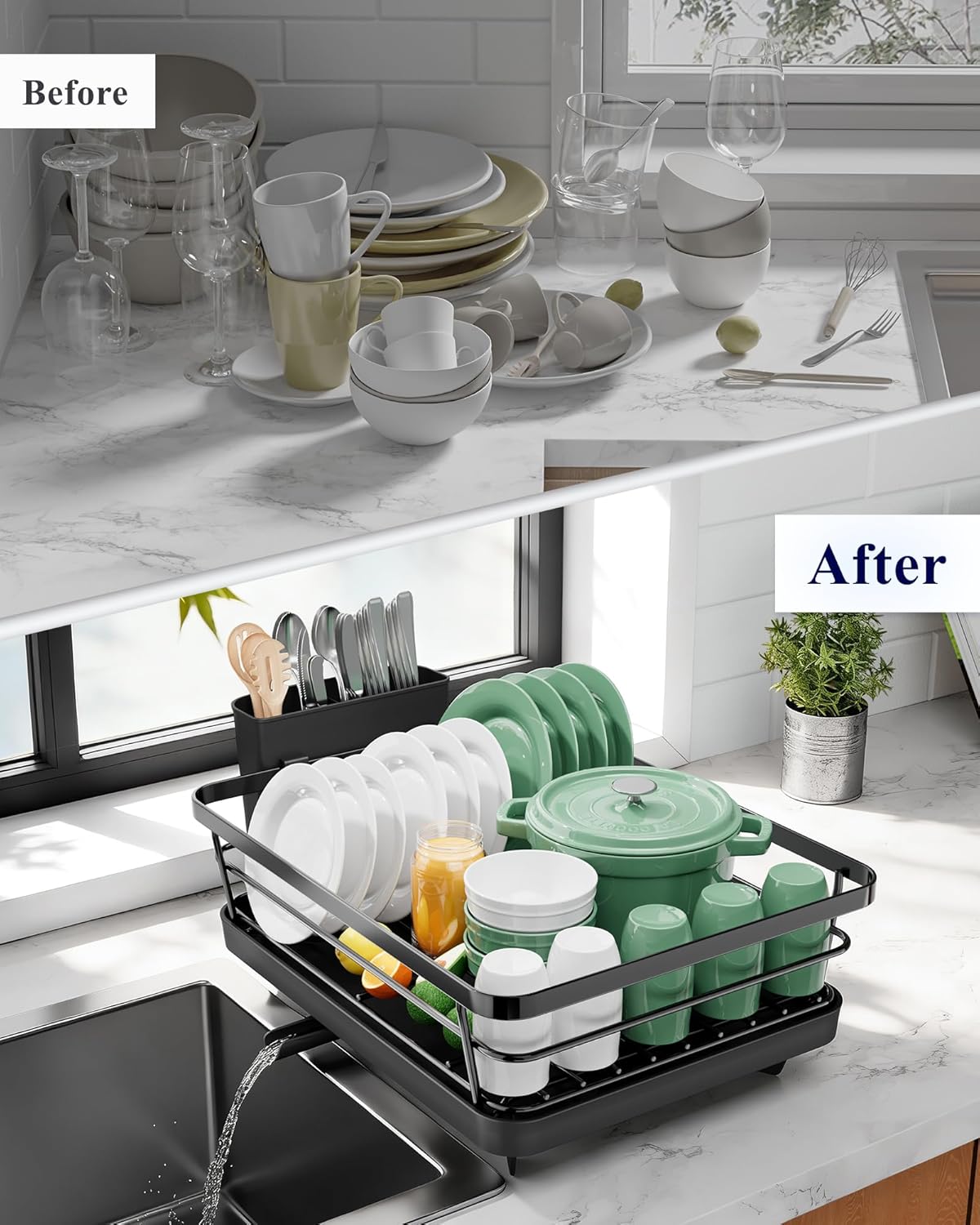 Kitsure Dish Drying Rack for Kitchen Counter, 12''W x 15.5''L, Black - Image 8