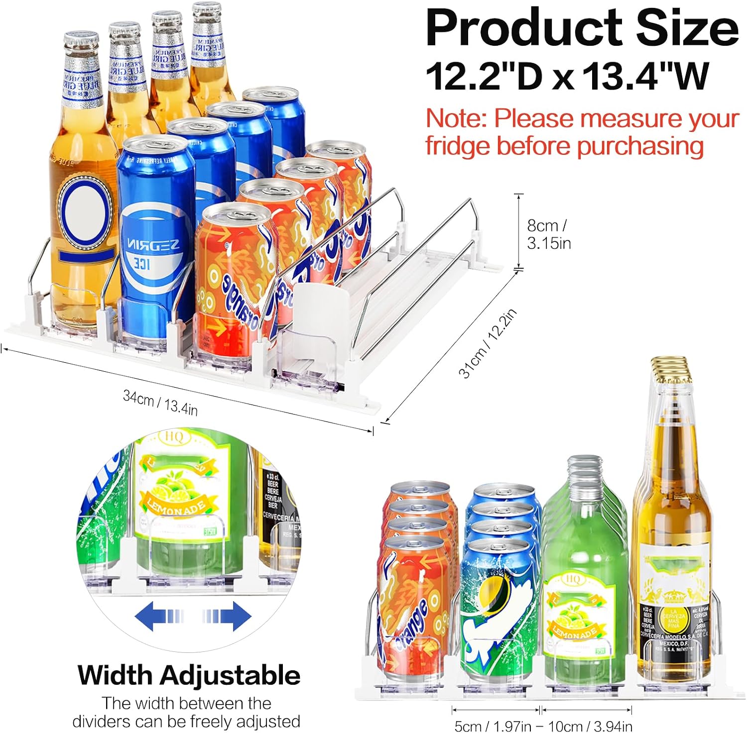 Drink Organizer for Mini Fridge, Automatic Pusher Drink Dispenser for Refrigerator, Soda Can Organizer for Beer Beverage, Holds up to 16 Cans 4Row (Depth12.2 xWide13.4) - Image 2