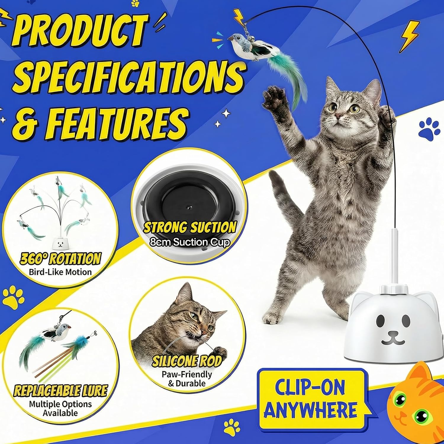 CATPICK Automatic Interactive Cat Toy, Flying Bird Wand for Indoor Cats - Image 3