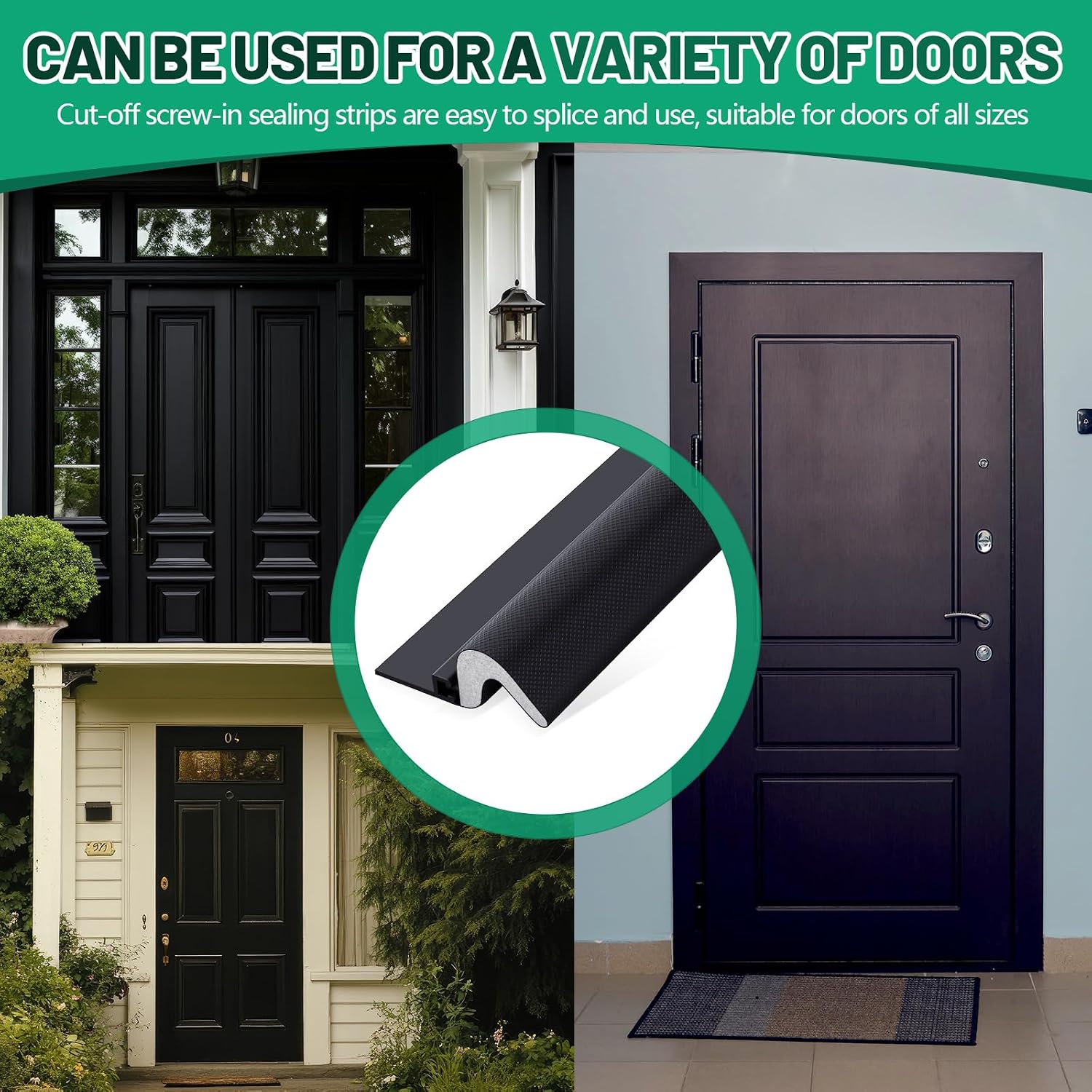 Yuntau 5 Pcs Screw On Door Weather Stripping Kit, 42"/36", Black - Image 7