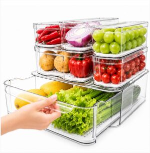 SMRCAD Clear Fridge Bins with Drain...