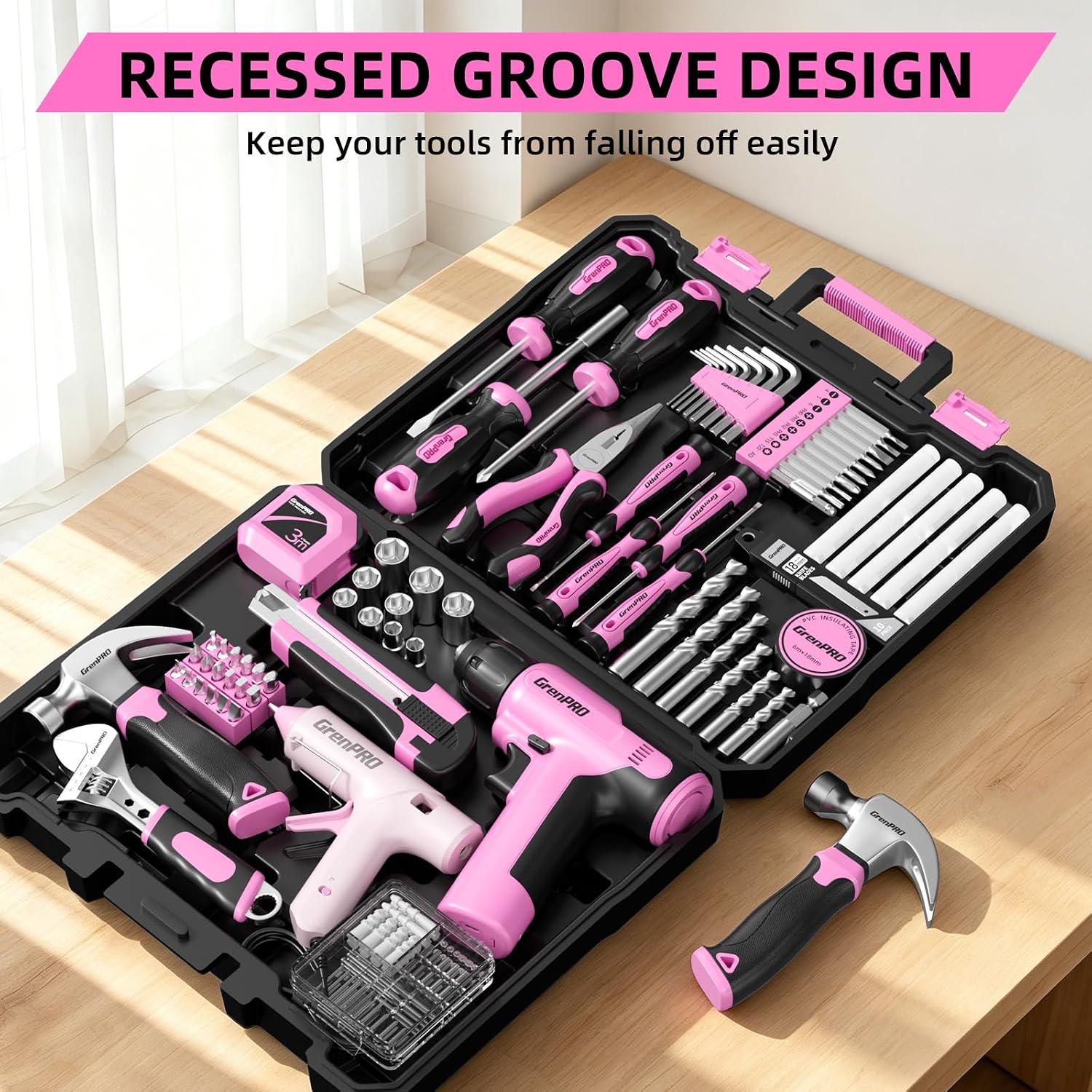 GRENPRO 188PCS Pink Cordless Drill Tool Set For Women Tool Kit For Home Box - Image 7