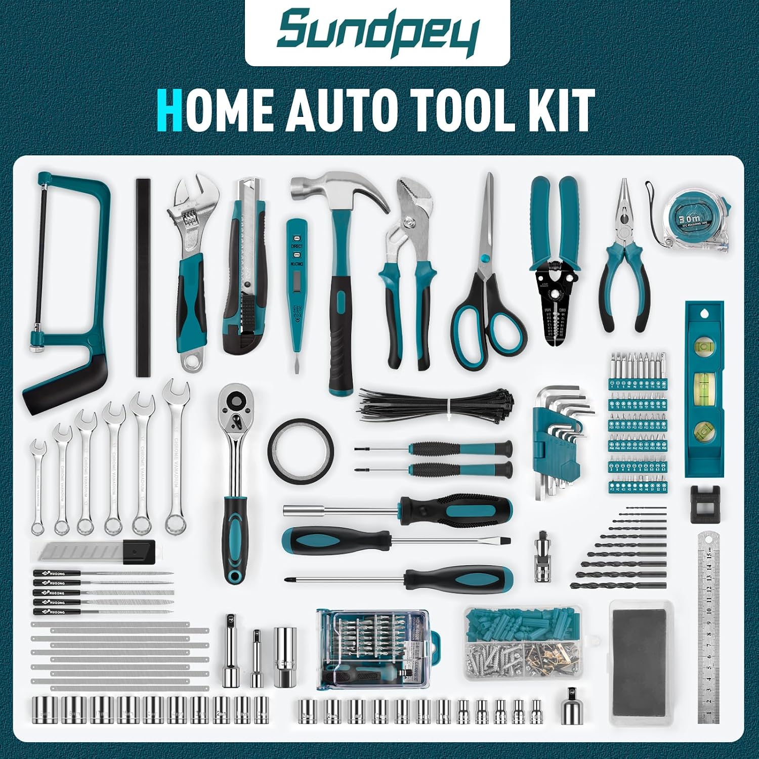 Sundpey 379 Pcs Portable Complete Home and Auto Tool Kit with Drawer Blue - Image 2