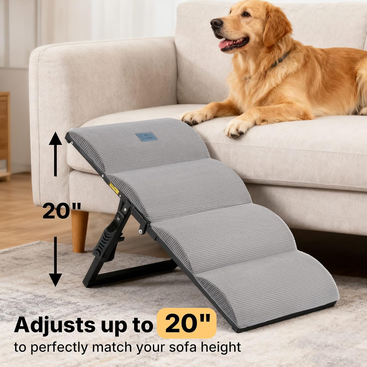 Veehoo Foldable Dog Ramp for Bed Couch Large Dogs, Adjustable 12-20'' High - Image 4