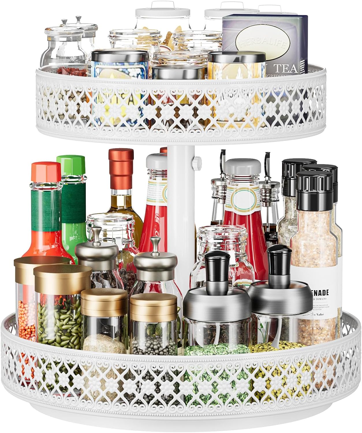 2 Tier Lazy Susan Organizer - Adjustable Rotating Spice Rack 12 inch