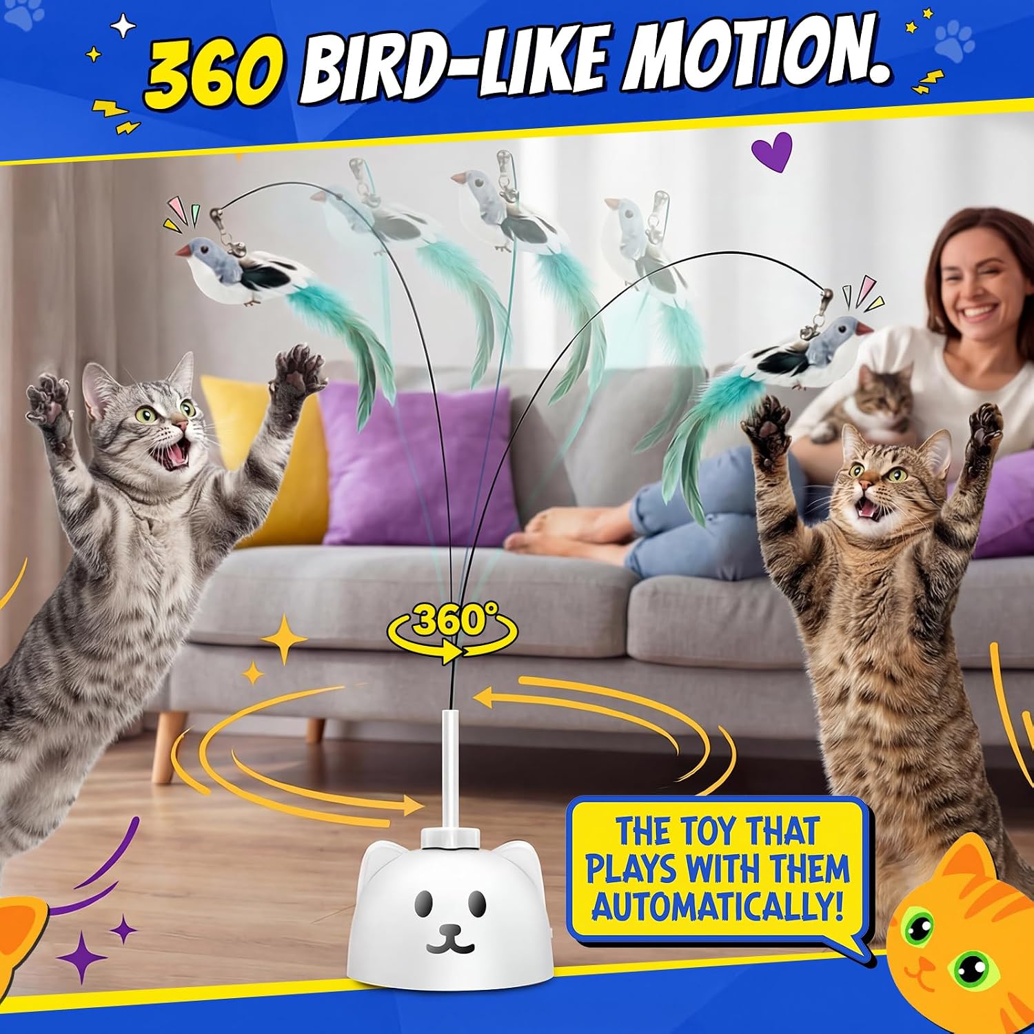CATPICK Automatic Interactive Cat Toy, Flying Bird Wand for Indoor Cats - Image 7