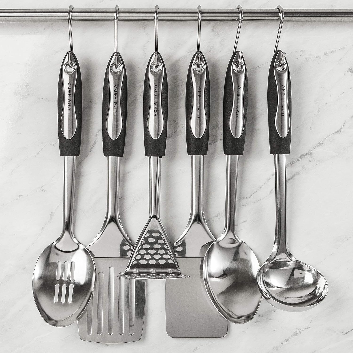 Home Hero Stainless Steel Kitchen Utensils Set - Heat-Resistant Silicone & Nonstick Tools - Durable Stainless Steel Kitchen Gadgets - Complete Kit Measuring Cups & Spoons - 41-Piece Set - Image 7