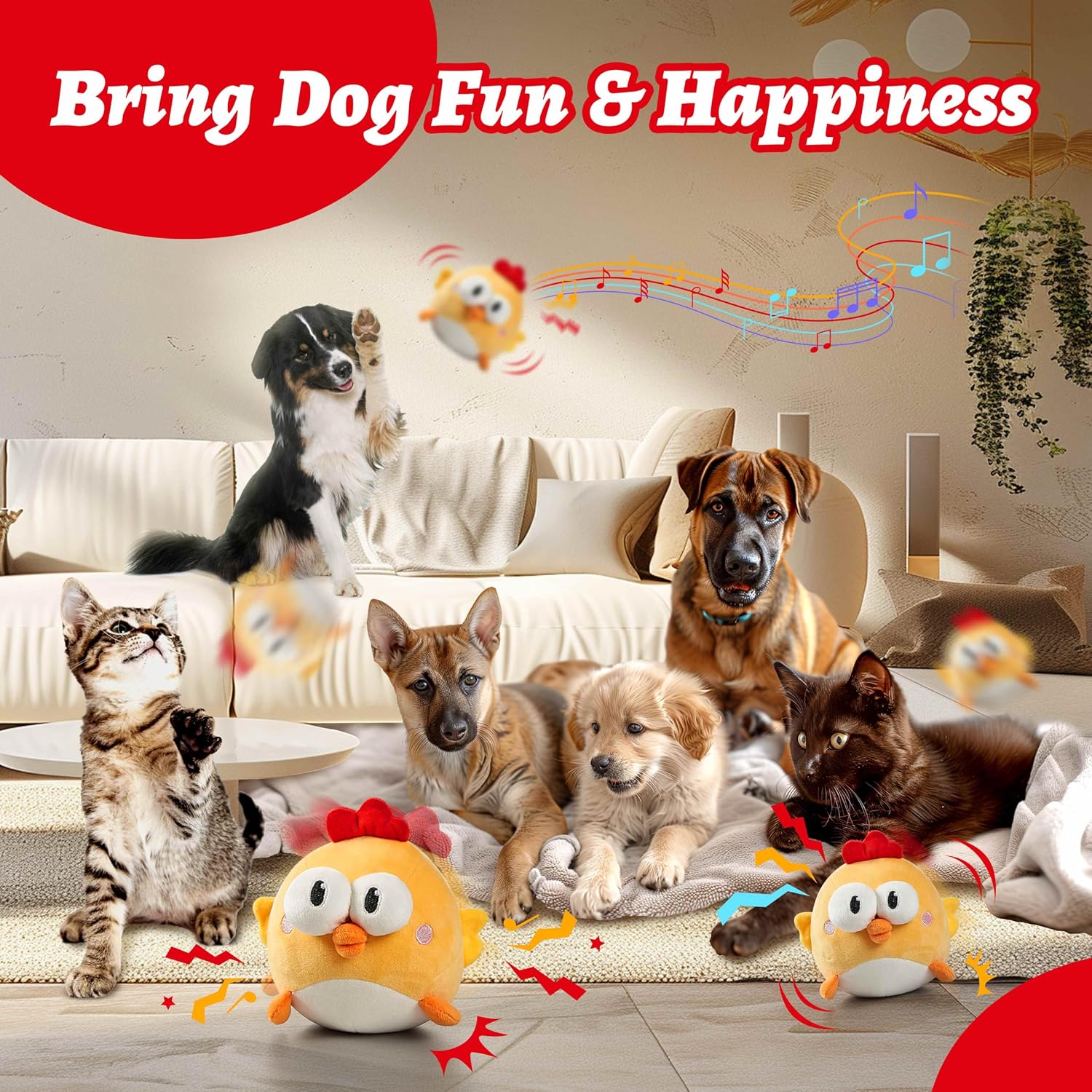 GUKCO Interactive Dog Toys, Moving Ball Toy with Jumping & Music(Chick) - Image 3