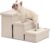 Love’s cabin Dog Stairs for High Bed, Foldable Pet Stairs for Small Medium or Large Dogs Puppy with Storage for Bed or Couch, Cat Dog Steps Ramp with Zip up to 200 lbs, Beige, 3 Steps
