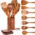 Mooues Wooden Kitchen Utensil Set, 9 Piece Natural Teak with Spoon Rest